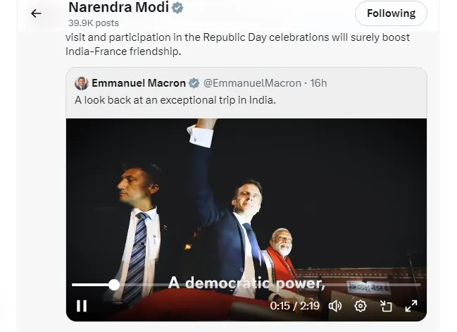 फ्रांस के राष्ट्रपति मैक्रों ने भारत में बिताए पल संजोये, प्रधानमंत्री मोदी ने कहा, यह सम्मान की बात