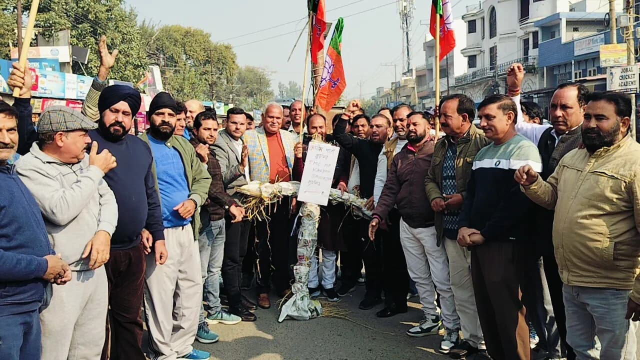 मंदसौर: भाजपा कार्यकर्ताओं ने जलाया टीएमसी सांसद कल्याण बनर्जी का पुतला