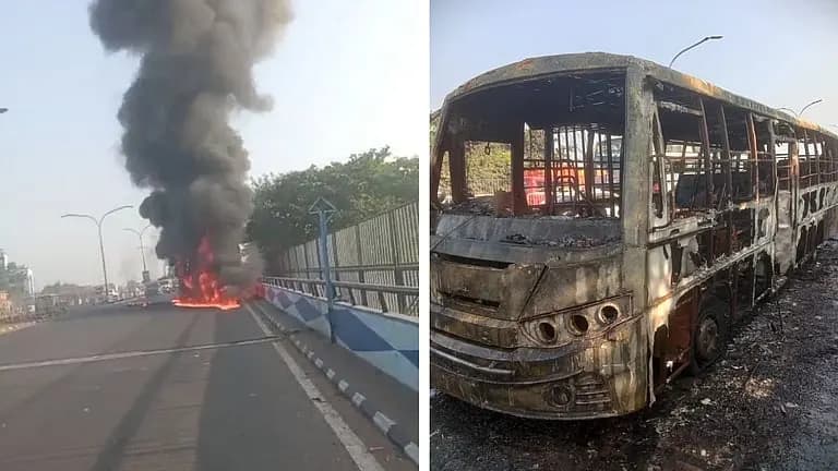 विद्यासागर सेतु पर चलती बस में लगी आग, यात्रियों की जान बाल-बाल बची