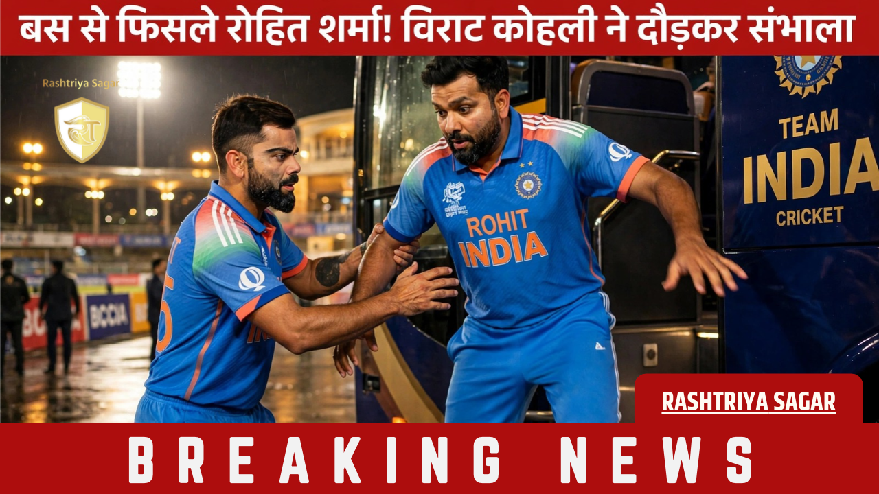 मैच के बाद रोहित शर्मा के साथ बड़ा हादसा! बस से उतरते ही फिसले, विराट कोहली के उड़े होश