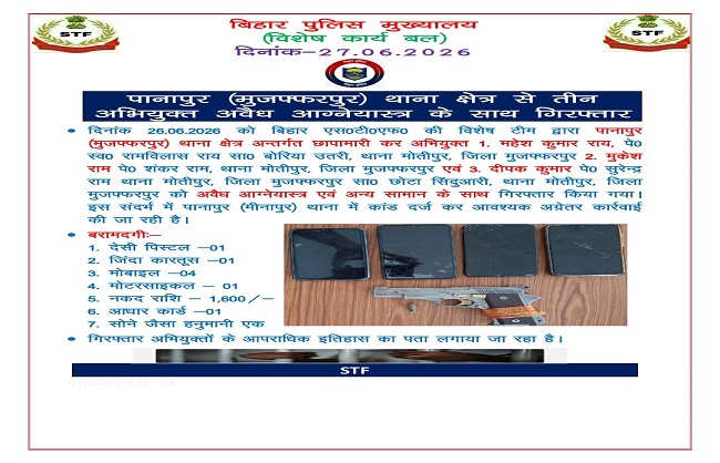 एसटीएफ ने अवैध हथियारों के साथ तीन अपराधियों को किया गिरफ़्तार,मोस्ट-वॉन्टेड लुटेरा भी पकड़ा गया