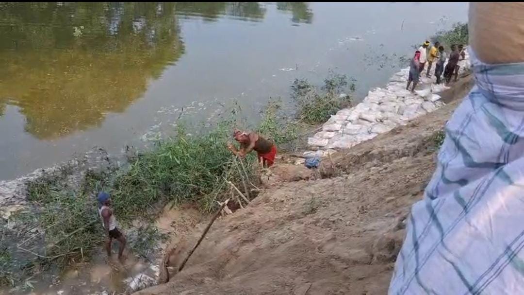 ब्रह्मोत्तर बांध की मरम्मत शुरू, गंगा के बढ़ते जलस्तर के बीच सीओ ने किया निरीक्षण