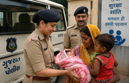 गुजरात पुलिस ने जेल में बंद महिला और उसके नवजात शिशु को सुरक्षित पहुंचाया घर